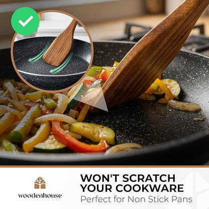 Wooden Spatula for Cooking - Non-Scratch, Sturdy, Natural Teak Cooking Utensils - Easy to Clean Wooden Spatula Set with Turner, Scraper, Slotted & Frying Wood Spatulas, Jar Scraper, Spoonula - 6 Pcs - Image 5
