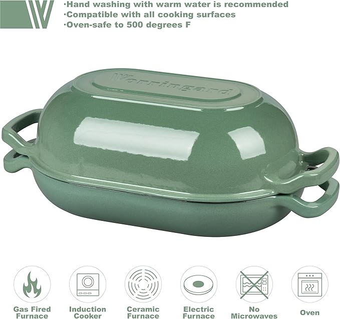 VORRINGARD Enameled Cast Iron Sourdough Bread Oven, Dutch Oven, Loaf Cast Iron Bread Pan for Homemade Bread Baking, Meatloaf Pan with Lid, 5QT, Sage Green - Image 3