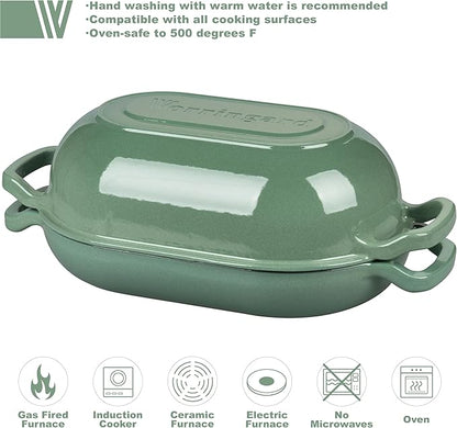 VORRINGARD Enameled Cast Iron Sourdough Bread Oven, Dutch Oven, Loaf Cast Iron Bread Pan for Homemade Bread Baking, Meatloaf Pan with Lid, 5QT, Sage Green - Image 3