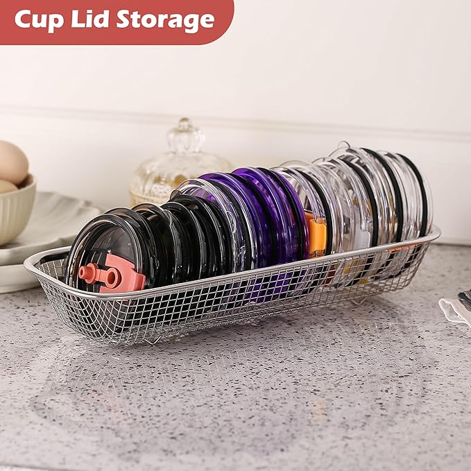 4Pack Stainless Steel Tumbler Cup Lid Organizer Inside Cabinet, Mason Jar Lid Holder, Rectangular Basket for Storage of Silverware, Chopsticks, straws and Utensils - Image 2