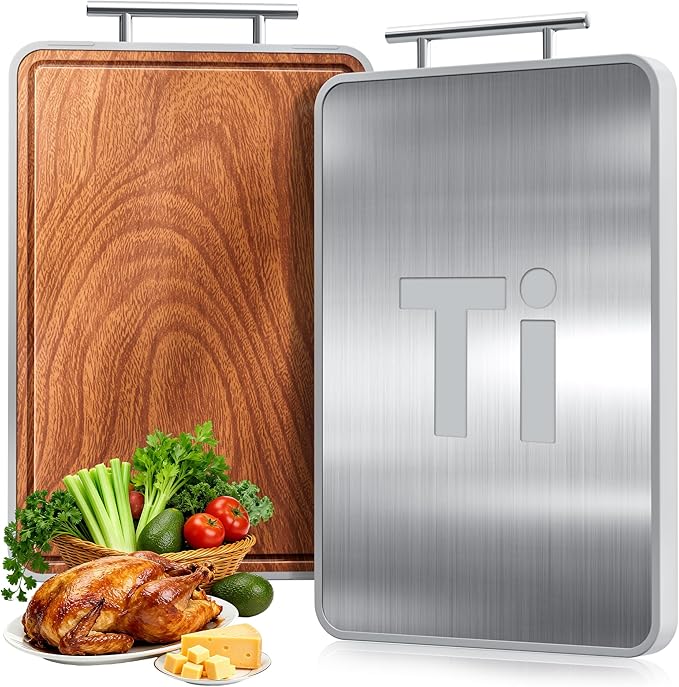 Titanium Cutting Boards For Kitchen,Ebony Wood Cutting Board,Double Sided Metal Chopping Board With Handle And Juice Groove, Idea Kitchen Appliances For Meat And Charcuterie by Unknown
