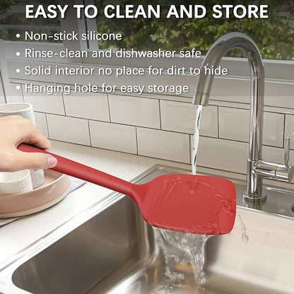 Coukre 2 Pack Silicone Spatula Set, High Heat Resistant, BPA Free Kitchen Spatula, Solid & Slotted Turner for Non-Stick Pans, Sautéing, and Flipping (2, SolidRed) - Image 5
