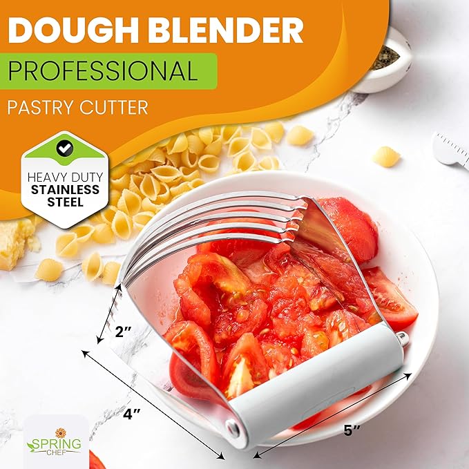 Spring Chef Professional White Dough Blender For Baking, Dough Cutter Tool, Stainless Steel Puff Pastry Cutter Tool with Sharp Blades, Dishwasher Safe Pastry Blender for Easy Mixing - Large Size - Image 2