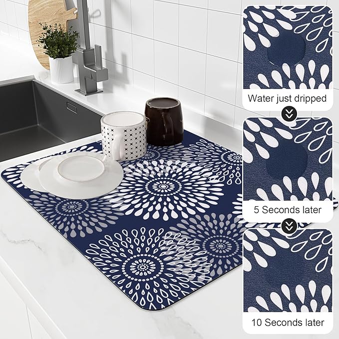 LuxStep Dish Drying Mat Super Absorbent Kitchen Counter Mat Rubber Backing Draining Mat Easy to Clean Kitchen Accessories Dish Rack Pad for Dishes, Utensils, Countertops, Sinks 15" x 18" Blue - Image 4