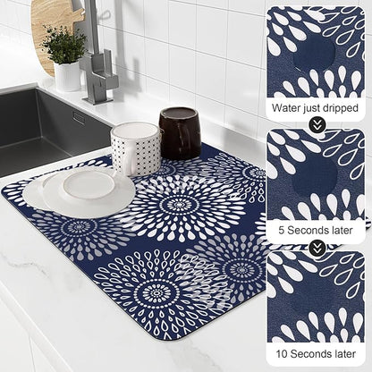 LuxStep Dish Drying Mat Super Absorbent Kitchen Counter Mat Rubber Backing Draining Mat Easy to Clean Kitchen Accessories Dish Rack Pad for Dishes, Utensils, Countertops, Sinks 15" x 18" Blue - Image 4