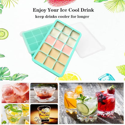 2 Pack Silicone Ice Cube Trays, Easy Release Flexible-15 Cubes Ice Cube Molds,Silicone Ice Cube Molds with Removable Lids for Cocktail, Whiskey, Baby Food, Chocolate-Reusable (Mint Green) - Image 6