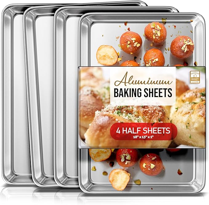 Eatex Aluminum Baking Sheet Set, 4 Pack Cookie Sheet Set, 18” x 13” Steel Baking Pan Set, Quality Cookie Sheets for Baking Nonstick, Half Sheet Baking Pans Set, Baking Sheets for Oven, Half Sheet Pan by Eatex