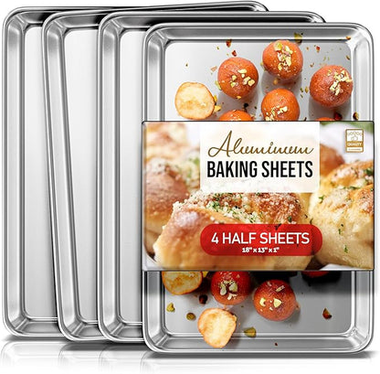 Eatex Aluminum Baking Sheet Set, 4 Pack Cookie Sheet Set, 18” x 13” Steel Baking Pan Set, Quality Cookie Sheets for Baking Nonstick, Half Sheet Baking Pans Set, Baking Sheets for Oven, Half Sheet Pan by Eatex