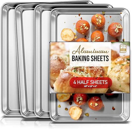 Eatex Aluminum Baking Sheet Set, 4 Pack Cookie Sheet Set, 18” x 13” Steel Baking Pan Set, Quality Cookie Sheets for Baking Nonstick, Half Sheet Baking Pans Set, Baking Sheets for Oven, Half Sheet Pan by Eatex