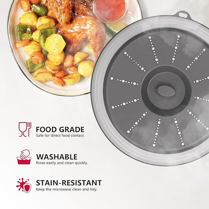 WVM Microwave Splatter Cover Vented for Food with Hook Hole, Splatter Guard & Colander Kitchen Gadget for Food, Meal Prep, Dark Grey - Image 3