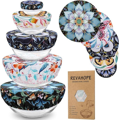 5-Size Reusable Beeswax Bowl Covers for Bread Proofing, Cotton Cloth Flexible Beeswax Wraps for Food Storage by Revahope