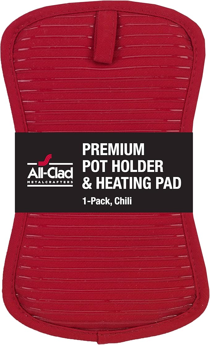 All-Clad Premium Pot Holder & Heating Pad, (1-Pack) Heat Resistant to 500 Degrees, 100% Cotton 10"x6.25" for Kitchen and Barbeque, Chili Red by All-Clad