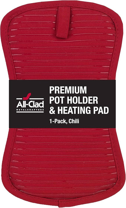 All-Clad Premium Pot Holder & Heating Pad, (1-Pack) Heat Resistant to 500 Degrees, 100% Cotton 10"x6.25" for Kitchen and Barbeque, Chili Red by All-Clad
