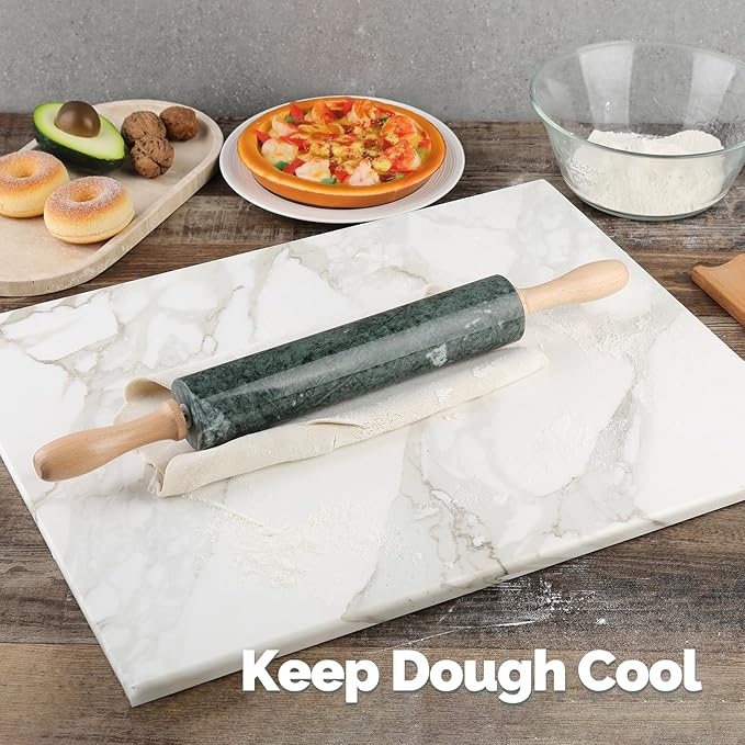 Koville Indian Natural Marble Rolling Pin, Non-Stick Polished Dough Roller, Pasta, Dumpling, Fondant, Pie Crust, Bread, Pizza Dough, Kitchen Baking Pastry Tools with Mat/Scraper(Indian Green) - Image 7