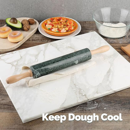 Koville Indian Natural Marble Rolling Pin, Non-Stick Polished Dough Roller, Pasta, Dumpling, Fondant, Pie Crust, Bread, Pizza Dough, Kitchen Baking Pastry Tools with Mat/Scraper(Indian Green) - Image 7