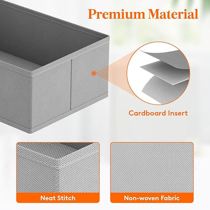 Lifewit Drawer Organizer Clothes for Closet 16 Pack, 3 Sizes Underwear Wardrobe Drawer Dividers, Fabric Foldable Dresser Storage Organizer Bins for Sock, Bra, Lingerie, Undies, Grey