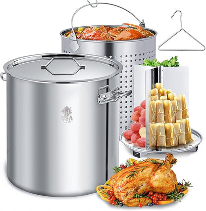 ARC 52QT Stainless Steel Stockpot for Crab Seafood Boiler Crawfish Pot with Basket and Steamer Rack, Outdoor Cooking Pot for Lobster Shrimp Boiling, Turkey Fryer and Tamales Steamer, 13 Gal by ARCUSA
