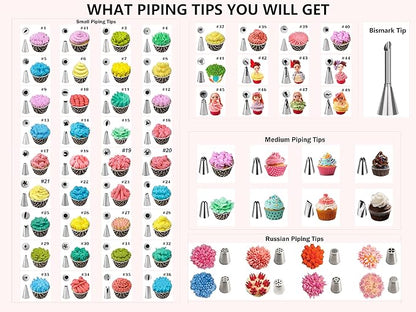 Gawren-H&E 208 PCS Cake Decorating Kit,Baking Supplies with Dessert Decorating Syringe Set,Storage Case,Icing Piping Bags and Tips Set For Cookies, Cupcake & Cake Decorating Supplies for Beginners