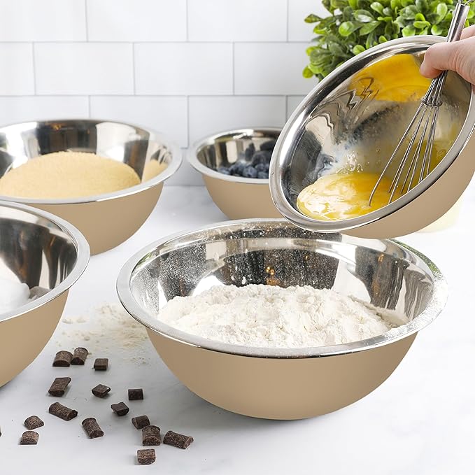 WHYSKO Meal Prep Stainless Steel Mixing Bowls Set, Home, Refrigerator, and Kitchen Food Storage Organizers | Ecofriendly, Reusable, Heavy Duty (Khaki) - Image 6