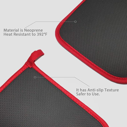 2Pcs Cotton and Neoprene Oven Pads Pot Holders with Pocket 8"x8.5" Dual-Function Hot Pad Set for Finger Hand Wrist Protection Heat Resistant to 428°F,Red