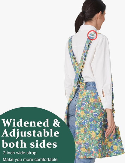 Cozy Adjustable Cross Back Aprons for Women with Pockets Cotton Linen Cooking Kitchen Baking