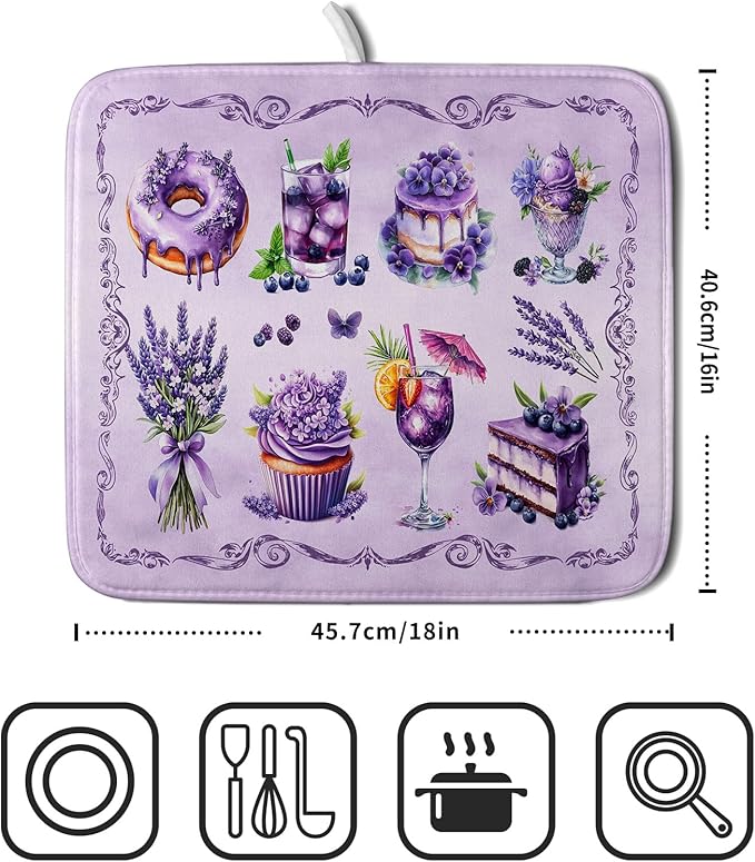 Purple Dish Drying Mats for Kitchen Counter Washable Drying Pad Absorbent Coffee Mat - Delicious Afternoon Tea - Image 2