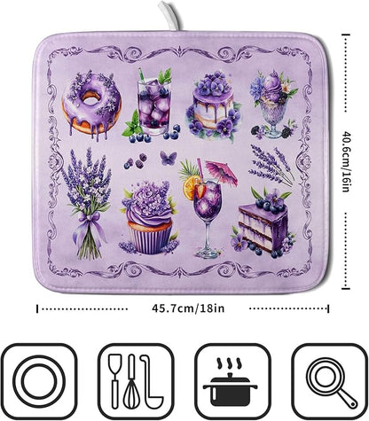 Purple Dish Drying Mats for Kitchen Counter Washable Drying Pad Absorbent Coffee Mat - Delicious Afternoon Tea - Image 2