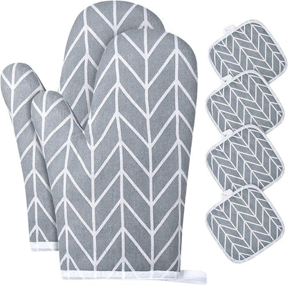 AUAUY Oven Mitts and Pot Holders 6PCS Set, 392°F Heat Resistant Cooking Gloves and Hot Pads Baking Mittens BBQ Gloves, Top Kitchen Gadgets, Non-Slip Kitchen Mittens for Oven Cooking Baking Grilling by AUAUY