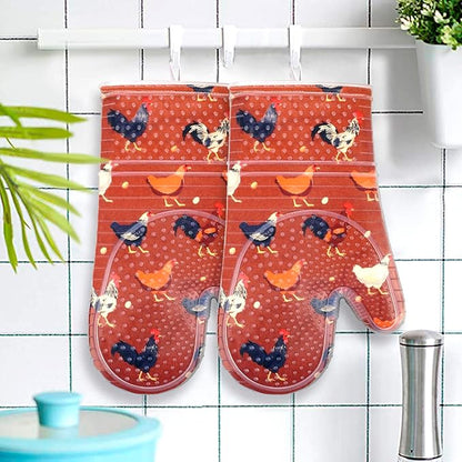 Oven Mitts Set of 2 with Transparent Clear Silicone Shell and Nice Shell Flower Cotton Lining, Heat Resistant to 500 F Kitchen Oven Gloves Pot Holder for Cooking (Rooster, Oven Mitts) - Image 6