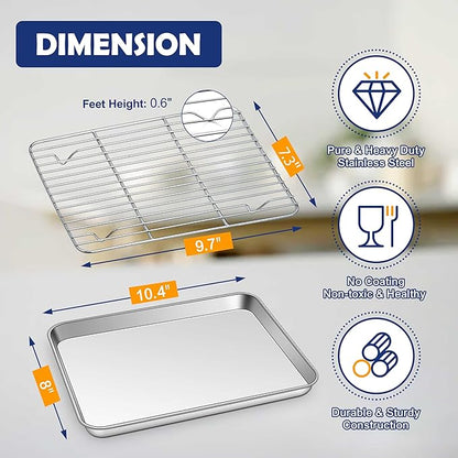 10.4 Inch Baking Sheet Pan with Rack Set, Joyfair Stainless Steel Toaster Oven Pans Tray & Cooling Racks for Cookie/Jelly Roll/Bacon/Meat, Commercial Metal & Rust-free, Dishwasher Safe - Image 2