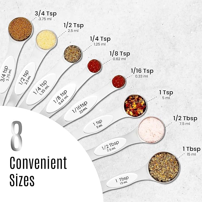 Magnetic Measuring Spoons Set of 9 Stainless Steel Dual-Sided Stackable Measuring Spoon Nesting Teaspoons Measuring Dry and Liquid Ingredients, Fits in Spice Jars Set of 9 (White) - Image 7
