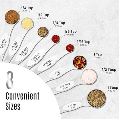Magnetic Measuring Spoons Set of 9 Stainless Steel Dual-Sided Stackable Measuring Spoon Nesting Teaspoons Measuring Dry and Liquid Ingredients, Fits in Spice Jars Set of 9 (White) - Image 7