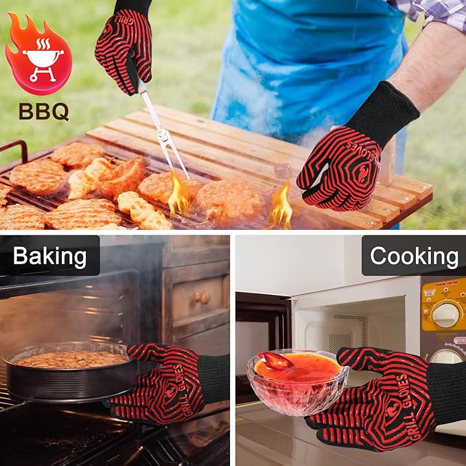 BBQ Gloves, BBQ Accessories 1472℉ Extreme Heat Resistant, Grilling Gloves Silicone Non-Slip Oven Mitts, Kitchen Gloves for BBQ, Grilling, Cooking, Baking-1 Pair 14inch - Image 2