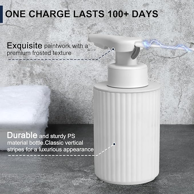 Automatic Soap Dispenser Liquid Touchless: 9oz White Plastic - Rechargeable Electric Smart Auto Hand Soap Dispenser - Dish Bathroom Kitchen - Image 4