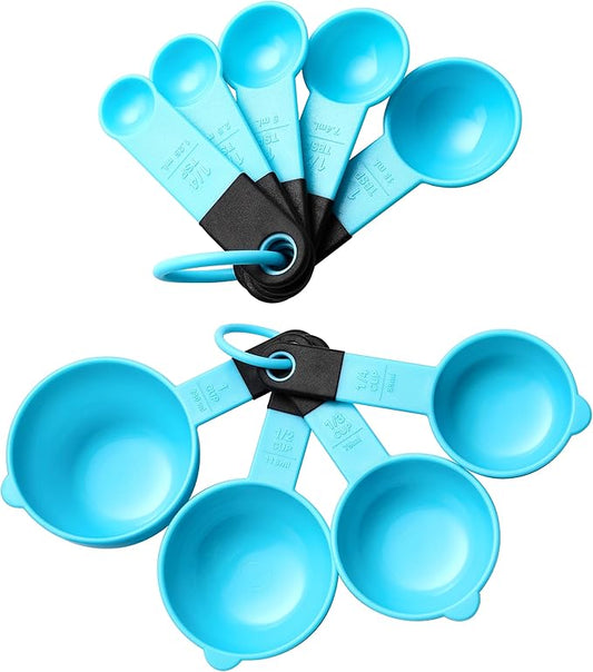 Spring Chef Magnetic Measuring Cups and Spoons Set of 9, Nesting Plastic Kitchen Tool with Easy to Read Markings - Measure Dry or Liquid Ingredient, BPA Free, Aqua Sky
