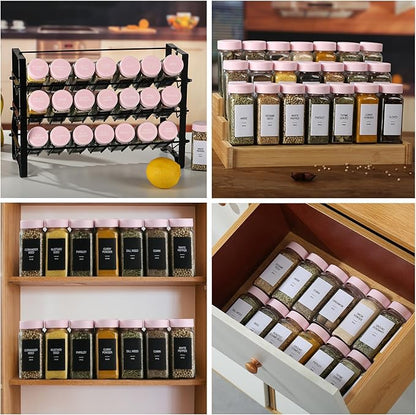 36 Glass Spice Jars with Labels, Spice Jar Set, 4oz Seasoning Containers, Spice Containers with Pink Airtight Lids and Shaker Lids, Square Empty Spice Bottles, 492 Labels, 1 Funnel - Image 6