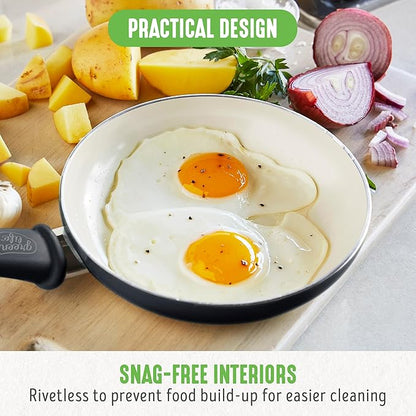 GreenLife Non Stick Fry Pan Set (7" & 10"), Non-Toxic PFAS-Free Ceramic Skillets, Dishwasher & Oven Safe, Egg Omelet Frying Pans, Stay- Cool Handles, Kitchen Home Cooking Essentials, Black and Cream - Image 9