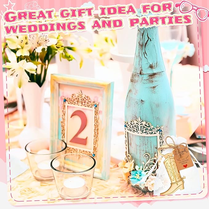 Meanplan 99 Pcs Cowboy Boot Bottle Opener Set Cowgirl Western Derby Wedding Party Favor Includes Cowboy Beer Bottle Opener Organza Bag Thank You Tag and Jute Rope for Guest Wedding Party Baby Shower - Image 4