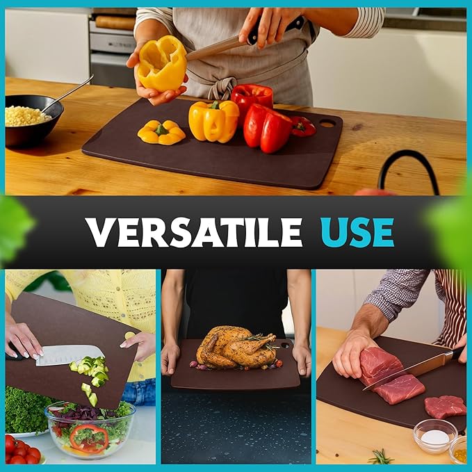Dishwasher Safe Cutting Board for Kitchen - Large Composite Wood Chopping Board, Thin & Lightweight, Heat Resistant, BPA-Free Eco-Friendly Cutting Board for Meal Prep, 14.5 x 11.25 Inch (Nutmeg Brown) - Image 8