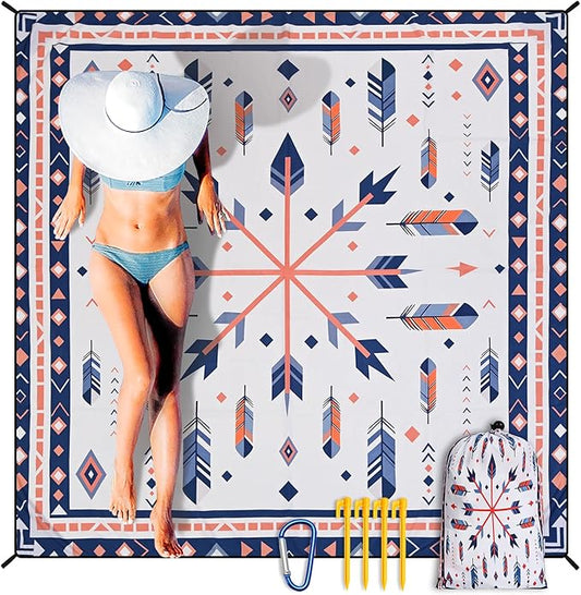 HIHOHO Beach Blanket Waterproof Sandproof Extra Large Beach Mat 79" X 83"/120"x108"for 1-8 Adults Quick Drying Durable Outdoor Picnic Mat for Beach Travel Camping Hiking