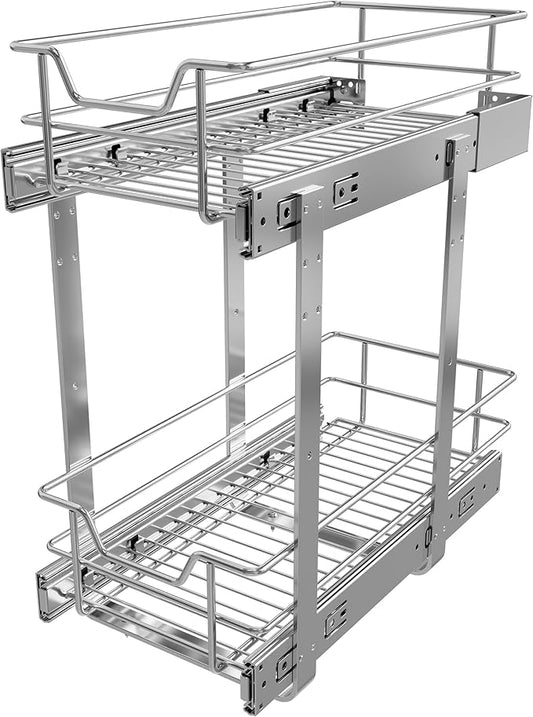 2 Tier Pull Out Cabinet Organizer 9" W X 17" D, Slide Out Drawers For Kitchen Cabinets, Pull Out Drawers For Cabinets Capacity Heavy Duty Caddy, Cabinet Pullout Shelves Chrome-Plated,Bathroom Pantry by STORKING