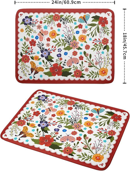 Large Microfiber Dish Drying Mat Red Floral Absorbent Drying Pad for Kitchen Counter - Image 2