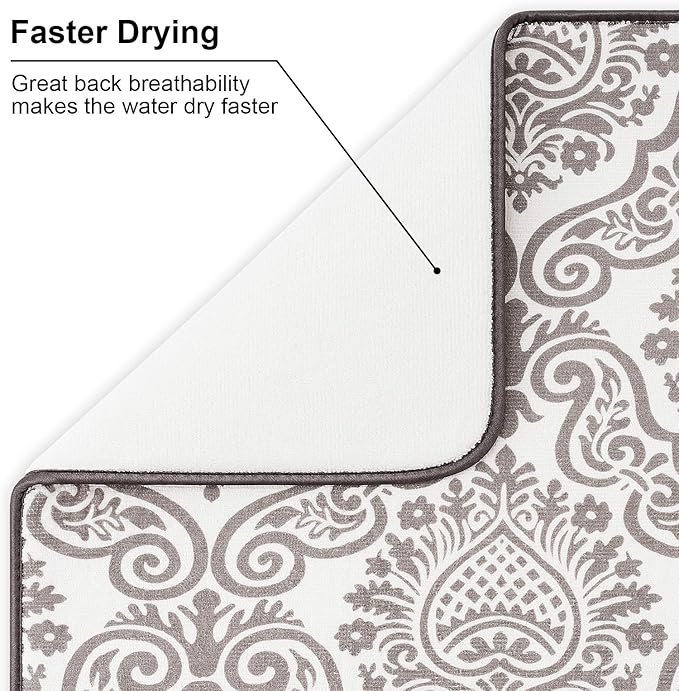 Subekyu Dish Drying Mats for Kitchen, Ultra Absorbent Microfiber Drying Mat, Dishes Drainer Pads 2 Pack, 19 by 15 Inch (Floral Vine) - Image 3