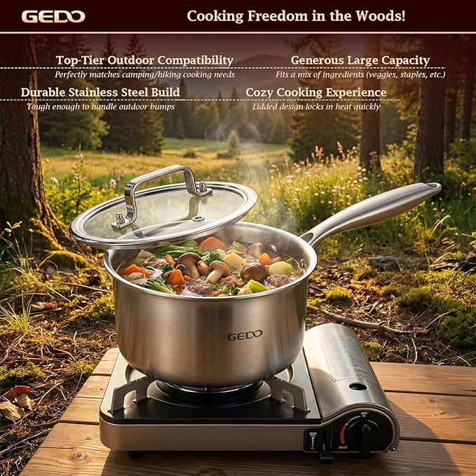 GEDO 3-Ply 304 Stainless Steel Saucepan with Lid, One-Piece Rivet-Free & Seamless Design, Angled Spout & Heat-Resistant Handle, Universal Stovetop Compatible for Indoor Cooking (6.3in / 16cm Size) - Image 9