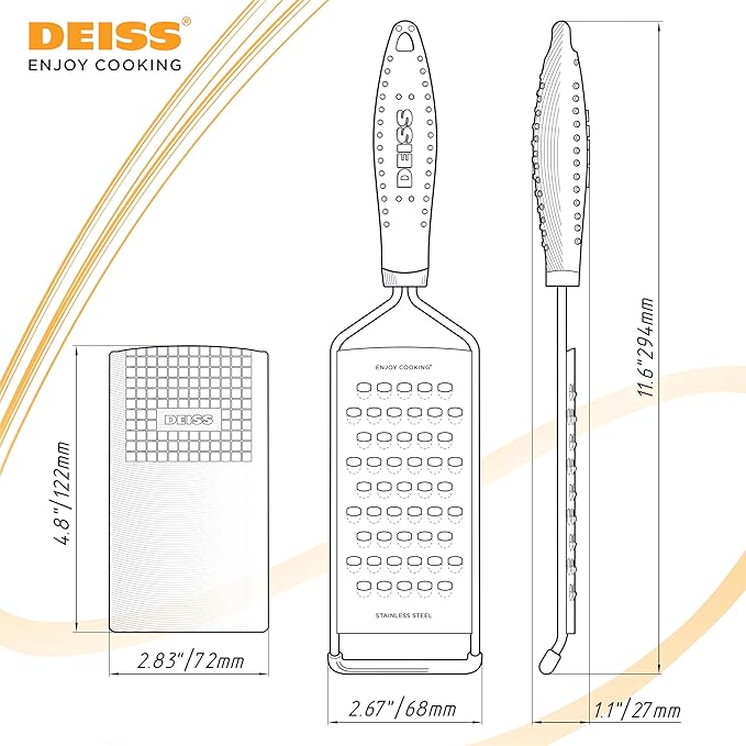 Deiss PRO Coarse Grater & Hand Held Cheese Grater - Sharp Stainless Steel Blades, Non-Slip Handle, Small Cheese Grater for Kitchen, Shredder, Dishwasher Safe - Image 9