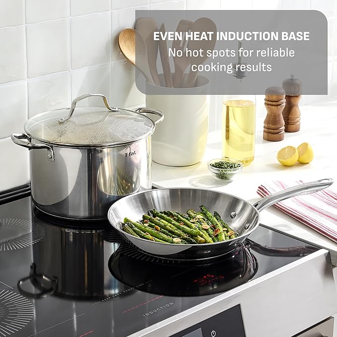 T-Fal Gourmet 11" & 12" Stainless Steel Pan Set, Induction Compatible, Dishwasher Safe, Oven Safe to 500°F, Skillet Set, Frying Pans, Silver - Image 4