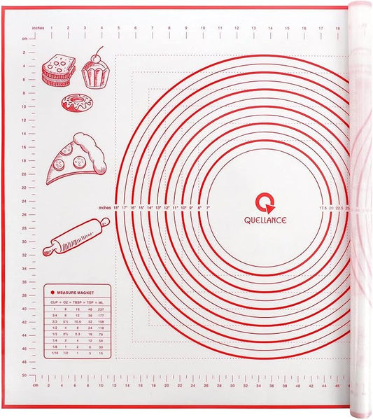 Extra Large Silicone Pastry Mat, Baking Mat with Measurement, Kitchen Counter Mat for Fondant, Rolling Dough, Pie Crust, Pizza and Cookies - Oven Liner Mat/Kneading Matts, 24" x 32", Red by WelcometoQuellance