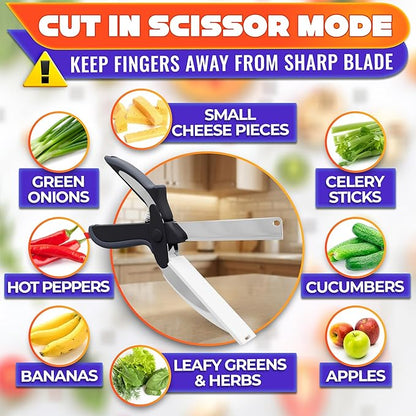 2 in 1 Kitchen Scissors for Food – Stainless Steel Blade & Plastic Cutting Board Scissors with Safety Lock | 9.5" Tomato Knife, Fruit & Vegetable Cutter – Easy-to-Use Kitchen Shears for Meat, Cheese - Image 7