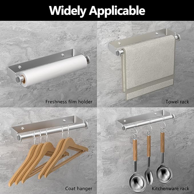 Under Cabinet Paper Towel Holder, Adhesive or Drill Mount Paper Towel Holder, Wall Mount Paper Towel Holders for Kitchen or Bathroom (Silver) 2 Pack - Image 4