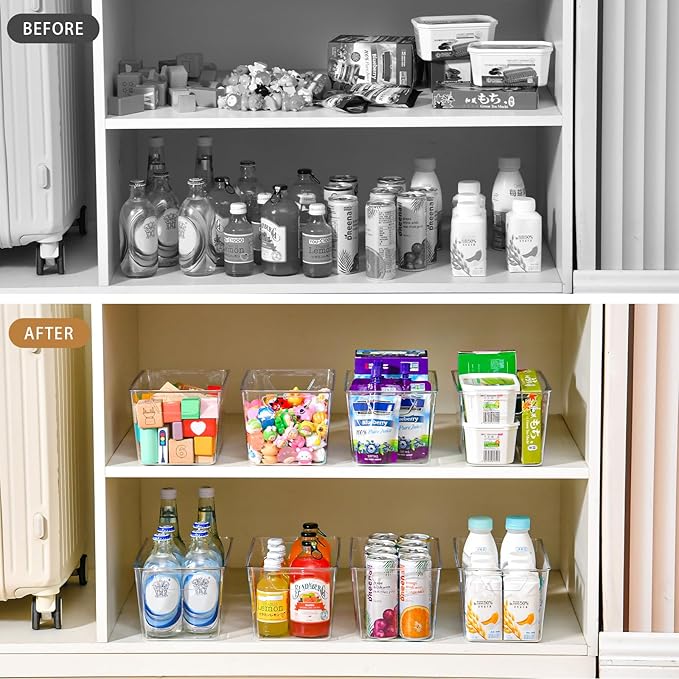 12 Pack Middle Organizers and Storage, Pantry Organization and Storage Bins, Cabinet Organizer, Clear Plastic Storage Containers with Handle，Acrylic Storage Bins for Cabinet, Fridge - Image 5